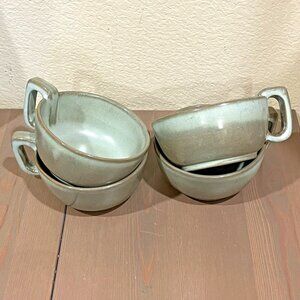 FRANKOMA pottery 45C Handled Soup Mug Set of FOUR Plainsman Woodland Moss Blue